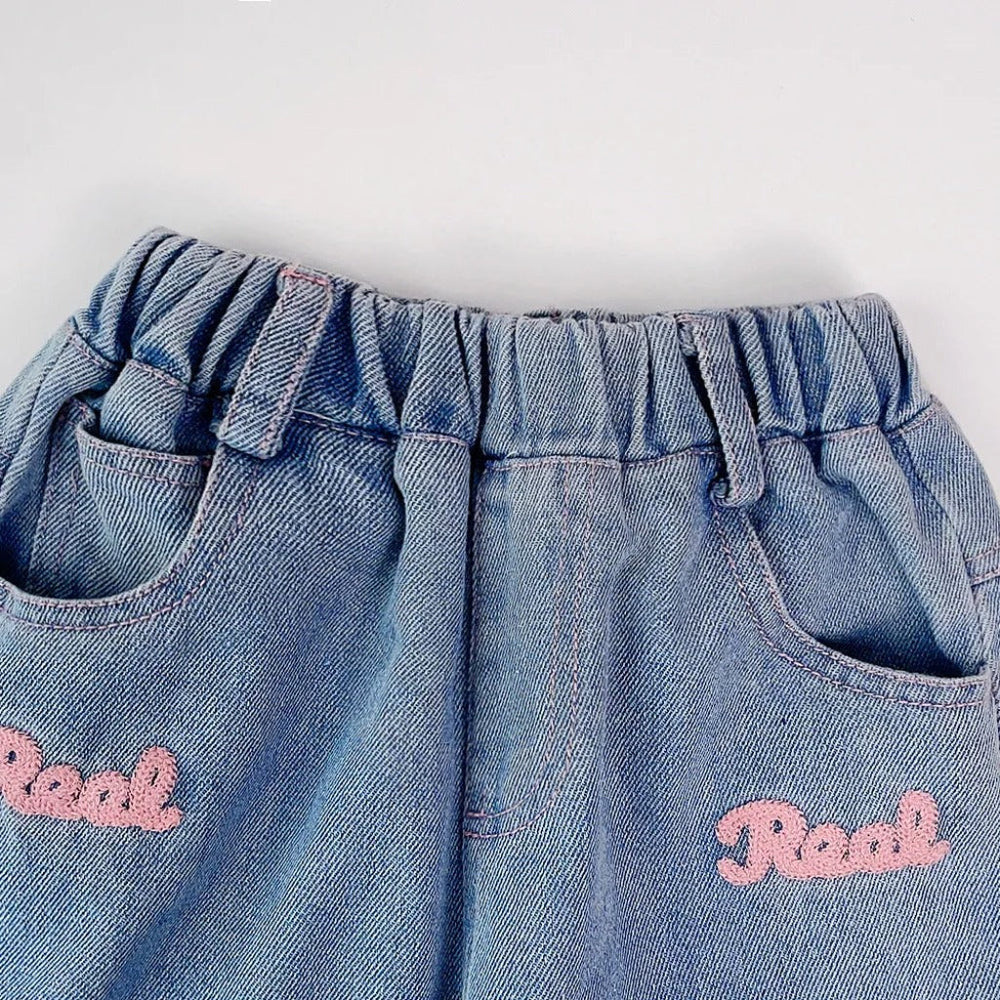 ! Meisjes 2-Delige Denim Broek & Roze Top Set